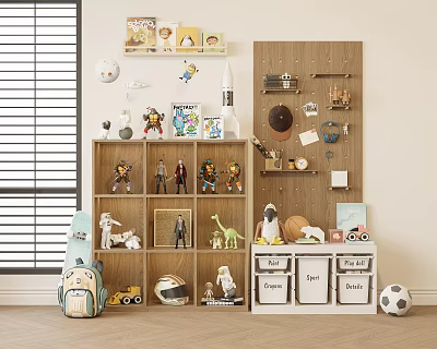 Playful Children's Room Interior With Toy Shelves Stuffed Animals Action Figures And Storage Bins 3d model