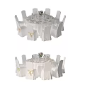 Round Dining Table Set with White Chairs Bow Decorations Tableware and Flower Bouquet 3d model