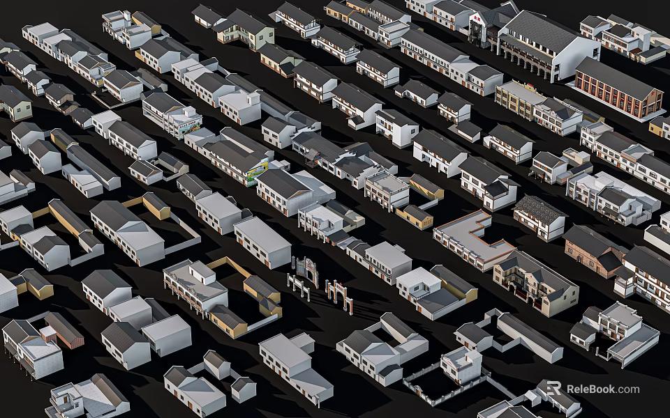 Various Styles House Models in Dense Arrangement for Urban Planning 3d model 