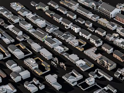 Various Styles House Models in Dense Arrangement for Urban Planning 3d model