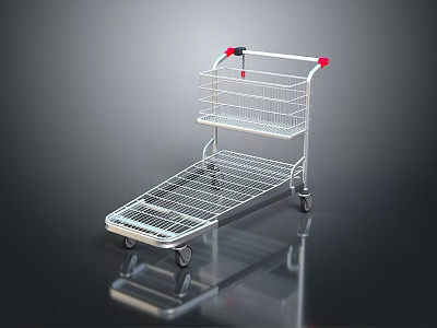 Sturdy Metal Shopping Cart With Upper Wire Basket Lower Shelf Red Handles Smooth Rolling Wheels 3d model