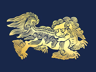 Golden Traditional Lion Carved Design With Intricate Patterns On Dark Blue Background 3d model