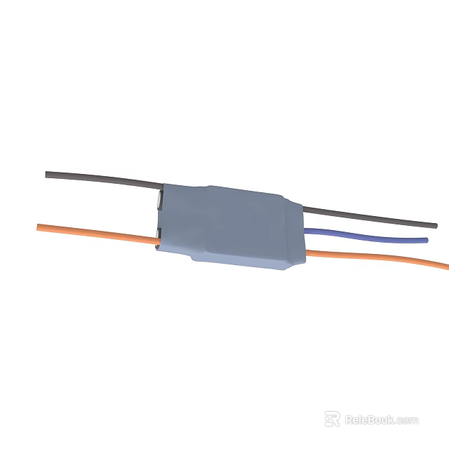 Gray Electrical Connector With Orange Blue Black Wires For Electrical Connections 3d model 