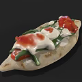 Delicious Pita Bread Topped With Red Sauce White Sauce Green Vegetables And Cheese Cubes