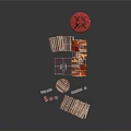 Construction Scene Components With Red Tower Wooden Roof Bricks And Columns