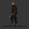 Man In Plaid Shirt And Jeans Standing With Axe On Muddy Ground Front Back View 3d model