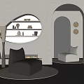 Modern Single Sofa Rack Round Wall Lamp Fireplace Decorative Floor Lamp Round Carpet 3d model