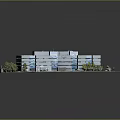 Modern Office Building Model Featuring Glass Facade Green Lawns Parking Lot And Entrance