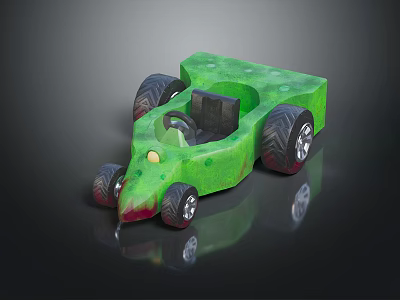 Green Toy Race Car With Black Wheels Spotted Design And Yellow Front Decoration 3d model