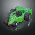Green Toy Race Car With Black Wheels Spotted Design And Yellow Front Decoration