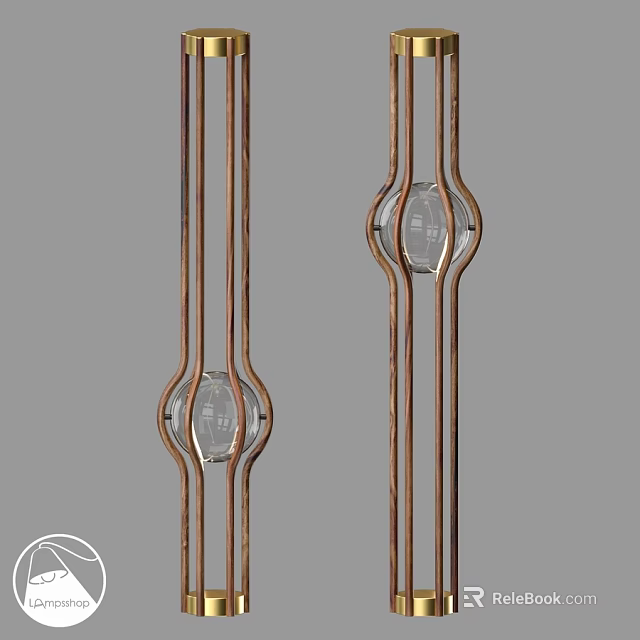 Elegant Modern Floor Lamp Featuring Transparent Glass Shade And Metal Striped Frame 3d model 