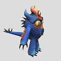 Fantasy Game Monster Character With Blue Body Flaming Head Black Spikes And Large Yellow Eyes