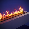 Modern Linear Fireplace With Vibrant Realistic Flames In Contemporary Blue Setting 3d model