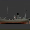 Vintage Water Vessel With Tall Masts Smokestack Blue And Orange Hull And Detailed Deck