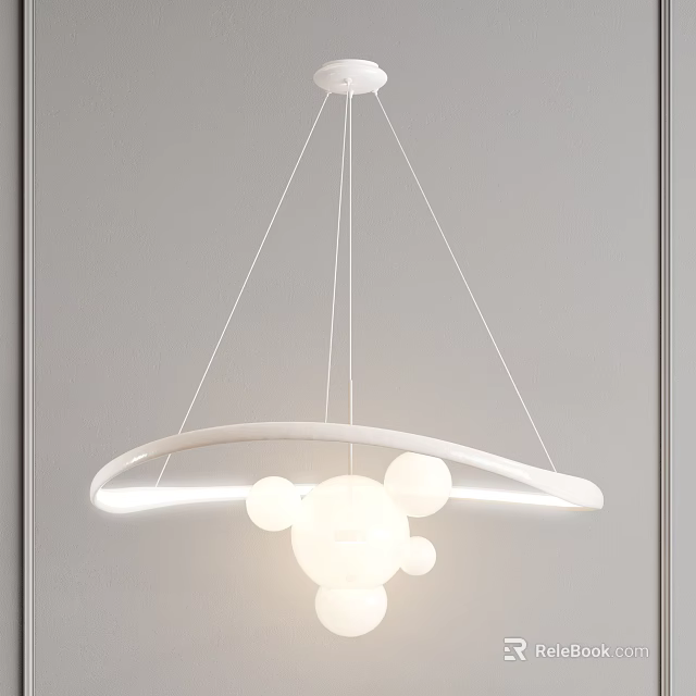 Modern Minimalist White Pendant Light With Circular Frame And Spherical Design Elements 3d model 