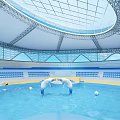 Dolphin Show Venue With Circular Performance Pool Blue Seating And Large Screen 3d model