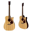 Two Wooden Acoustic Guitars With Natural Wood Finish Classic Design And Elegant Body Shape