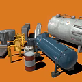 Industrial Metal Equipment Collection With Storage Tanks Pipes Drums And Frames