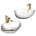Elegant White Bowl and Petal Shaped Bathroom Sinks with Gold Faucets and Trim