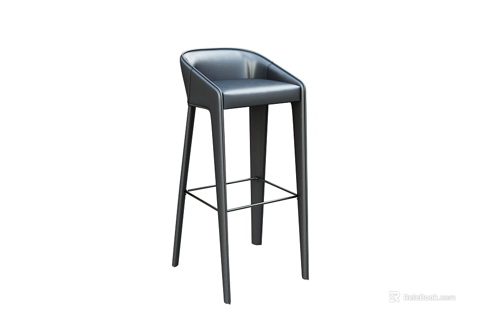 Sleek Black Leather Bar Stool With Backrest And Modern Metal Legs 3d model