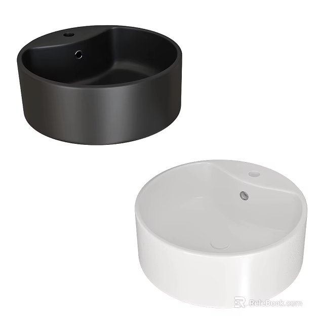 Elegant Modern Round Black And White Ceramic Countertop Wash Basins 3d model 