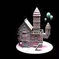 Cartoon Scene With Whimsical Building Spires Towers And Balloons On Circular Platform