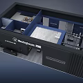 Westinghouse Exhibition Booth With Blue Exterior Brand Logo Entrance Display And Product Screen