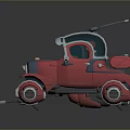 Fun Red Cartoon Style Car With Antennas And Unique Wheel Design