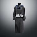 Black Long Sleeve Tie Neck Cropped Top With Pleated Skirt Fashion Outfit