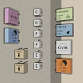 Road Facilities Including Colorful Directional Signs for Gym Cafe Patisserie and Coffee