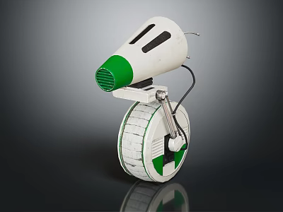 Green And White Single Wheeled Robot Creature With Head Structure And Vent 3d model