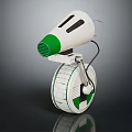 Green And White Single Wheeled Robot Creature With Head Structure And Vent