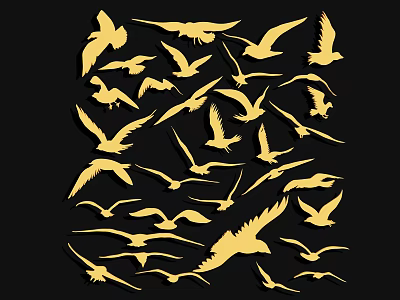 Artistic Golden Silhouettes of Flying Birds Against Black Background Decor 3d model
