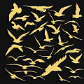 Artistic Golden Silhouettes of Flying Birds Against Black Background Decor