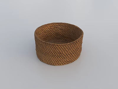 Brown Woven Round Storage Basket with Natural Design for Home Organizing 3d model