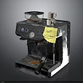 Stainless Steel Espresso Coffee Machine Control Panel Top Transparent Container Small Cup Yellow Sticky Note
