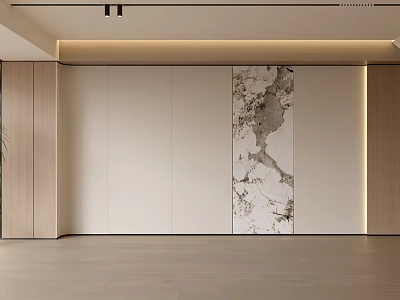 Modern Background Wall Design With Marble Texture Wooden Panels And Ambient Lighting 3d model