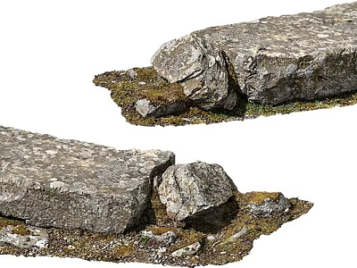 Natural Stone and Wood Elements with Mossy Ground and Textured Surfaces 3d model