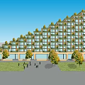 Modern High Rise Building With Vertical Gardens Green Facade Surrounded By Trees Grass And Pedestrians