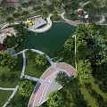 Scenic Park Landscape With Lake Curved Walkways Lush Trees And Green Lawns