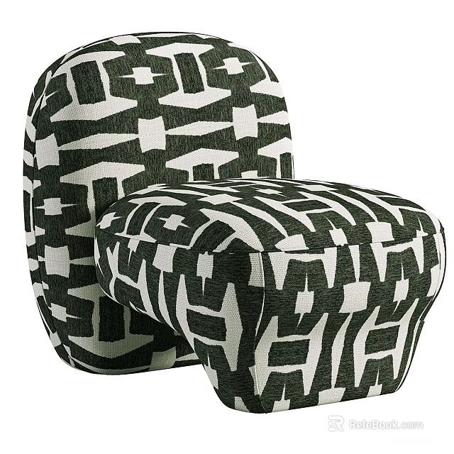 Modern Single Sofa Upholstered In Stylish Black And White Geometric Pattern Design 3d model