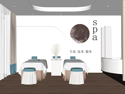 SPA Sauna Interior Design With Treatment Tables Professional Service And Wooden Floor 3d model