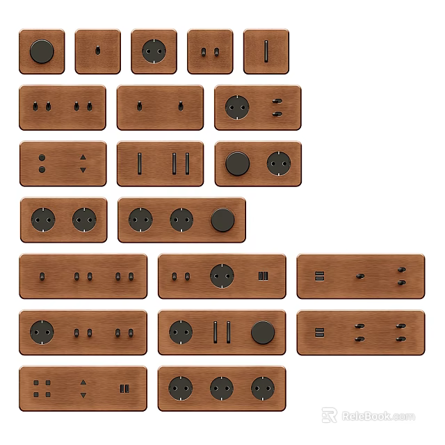 Wooden Switch Panels With Various Designs Switches And Sockets For Home Use 3d model 