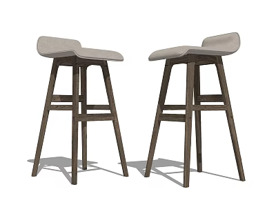Modern Pair of Bar Stools with Wooden Frame and Light Colored Upholstered Seats 3d model