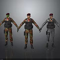 Three Military Characters With Red Berets Different Camouflage Uniforms And Tactical Gear Standing Poses