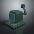 Green Mechanical Arm Machine Featuring Blue Screen Keyboard And Stable Base Design