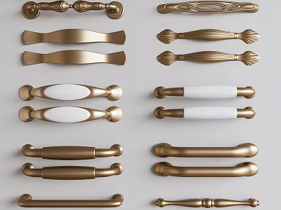 Various Stylish Cabinet Handles With Brass Gold And White Designs For Drawers Cabinets 3d model