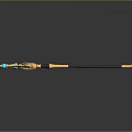 Ornate Fantasy Weapon with Golden Decoration Black Handle Blue Gemstones Circular Ring Design and Spearhead
