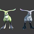 Two Fantasy Creature Characters With Green And White Bodies Long Ears Red Eyes