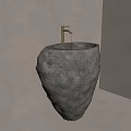 Natural Stone Wash Basin With Golden Faucet In Minimalist Bathroom Design